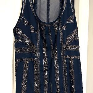 Express Sequin Embellished Navy Tank Top